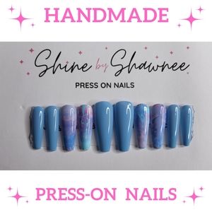 Handmade Luxury Press-On Nails | Sturdy & Reusable | BLUE DRIZZLE